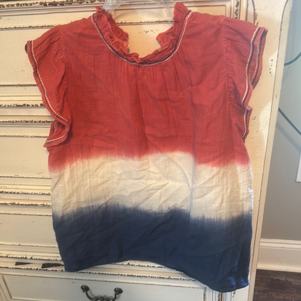 THML Red and Blue Ombre Ruffle Blouse
